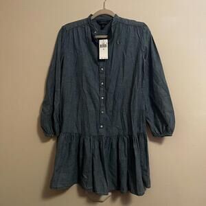POLO RALPH LAUREN Girls Indigo Chambray Shirt Dress, Size 14 Big Kid